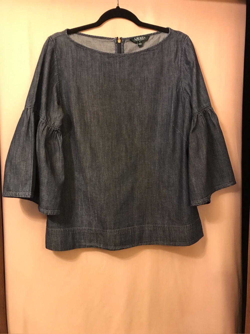 Ralph Lauren Denim Bell-Sleeve Blouse in Blue